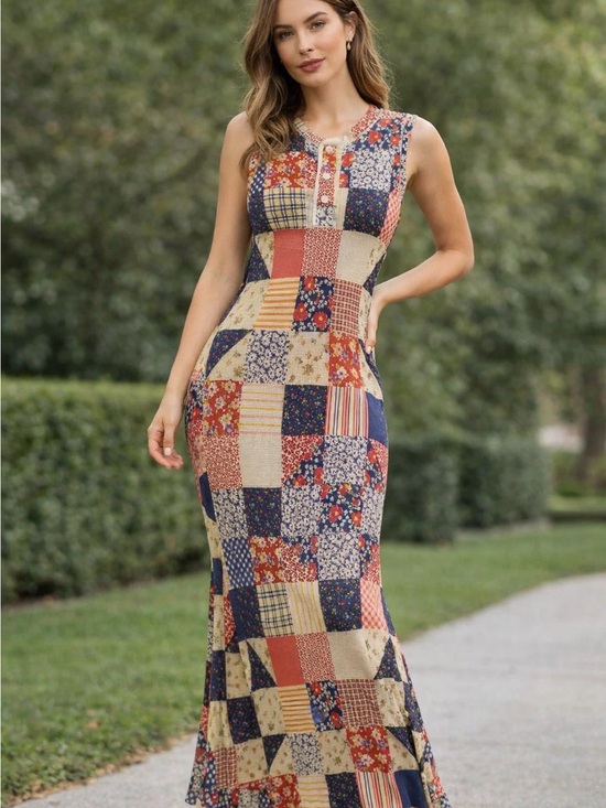 Polo Ralph Lauren Dresses & Skirts - HARD TO FIND Polo by Ralph Lauren Patchwork Waffle Knit Maxi Dress - Medium